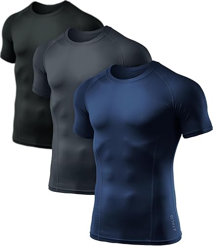 ATHLIO Camisas de compresión de manga corta para hombre, camisetas deportivas de capa base, camisa de entrenamiento atlético
