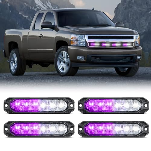 Image of Nilight 6LED Emergency Strobe Lights 4PCS Ultra Slim Surface Mount Hazard Caution Light bar 12-24V Sync Feature Warning Flashing Light kit for Truck Car Vehicle ATV SUV UTV Purple and White