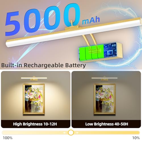 Image of 6 Colors Picture Lights Battery Operated with Remote, 16 inch Cordless Rechargeable Painting Lights with Timer for Wall, 6CCT Dimmable Display Lights for Artwork Gallery Dartboards, 4 Pack (Gold)