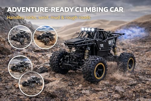 Image of TEC TAVAKKAL 4 * 4 Rechargeable Rock Climber RC Car with Bluetooth Music, Mist Spray & LED Lights | 2.4GHz Off-Road Remote and Mobile Connect Control Car | Dual Motor, Shock Absorber (Black)