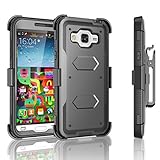 J3 Case, J3 V Case, Express Prime Case, Amp Prime Case, Tekcoo® [TShell Series] [Built-in Screen] Shock Absorbing Holster Locking Belt Clip Defender Case Cover For Samsung Galaxy Sol - Grey