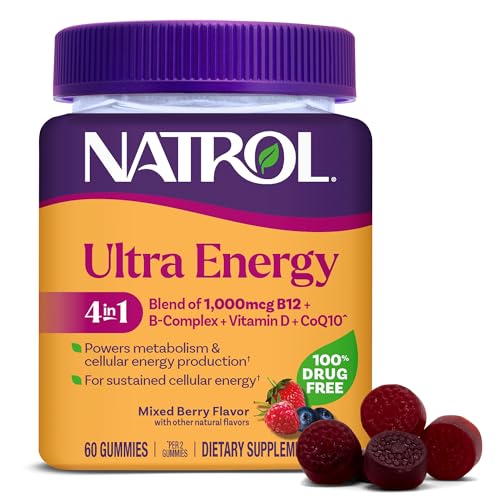 Natrol Ultra Energy 4-in-1, B12, B Complex, Vitamin D, CoQ10, 60 Gummies
