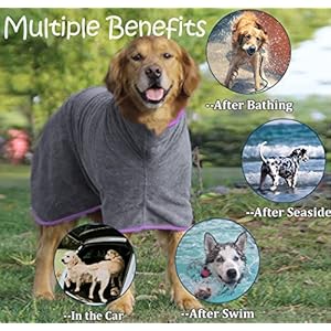 Dog Drying Coat, Microfiber Dog Drying Bag - Absorbent Pet Bathrobe for Dogs & Cats, Adjustable Collar & Belly Strap, Fast Drying Coat, Large, Grey Dog Drying Coat Microfiber Dog Drying Bag Absorbent Pet Bathrobe for Dogs Cats Adjustable Collar Belly Strap Fast Drying Coat Large Grey