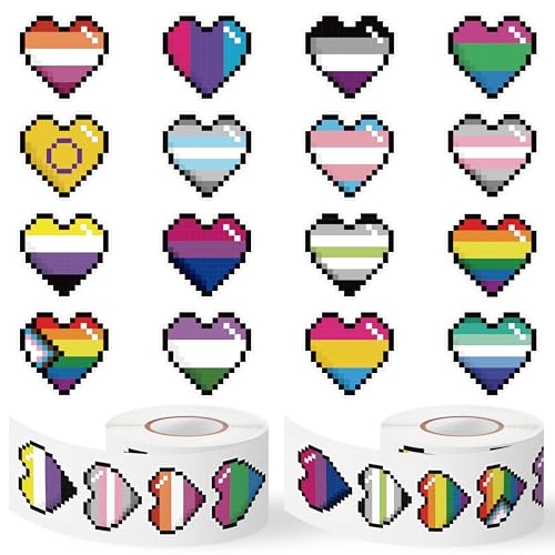 Image of LGBTQ+ Pride Month Sticker - 1000 Pcs LGBTQ Pride Month Heart-Shaped Waterproof Vinyl Reusable Laptop Stickers Coloring Book Scrapbook Water Bottle Page Activity Pad Party Favors Skateboard