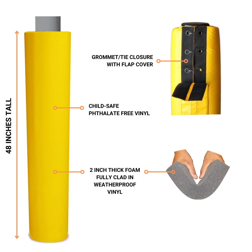 We Pad It Safety Pole Pad, 4 FT Tall, 2” Thick Foam, Weatherproof, UV-Resistant, Grommet & Tie Closure with Hook/Loop Flap Cover, Pickleball Pole Pad