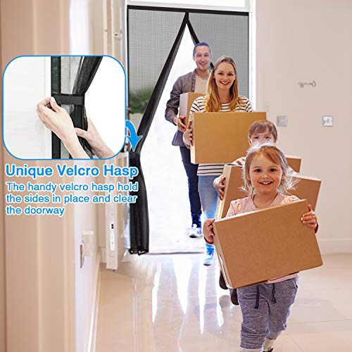 ACMETOP Magnetic Screen Door 38\" x 83\", Upgraded Fiberglass Mesh Screen Door with Handy Hasps, Door Screen with 36 Magnets & 6 Weighted Sticks, Full Frame Hook & Loop Fits Door Size Up to 38\" x 83\" - Thumbnail 5