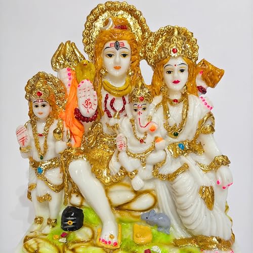 Image of Gold Plated Shiv Parivar Murti for Home Puja Mandir Marble Dust- 6.25 Inch | Shiv Parvati Ganesh Family Idol Statue Standard Size- Multicolor (16cm)