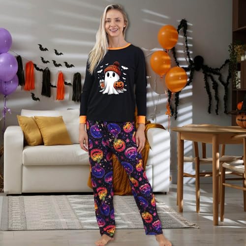 Family Matching Halloween Pajamas Set Spooky Season Holiday Pjs Ghosts Graphic Long Sleeve Shirts and Pants Sleepwear2
