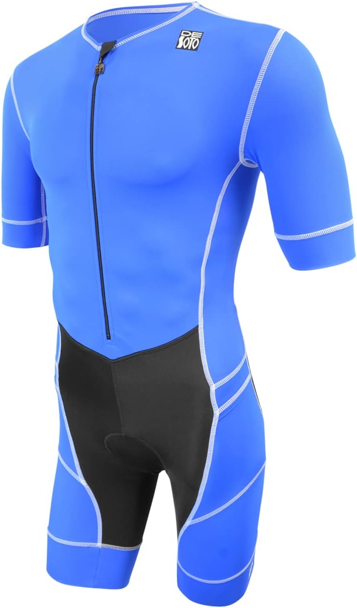 De Soto Men’s Mobius Short Sleeve Trisuit – Entry Level Comfort Compression, Breathable, Fleece Pad, Quick-Dry for Triathlon