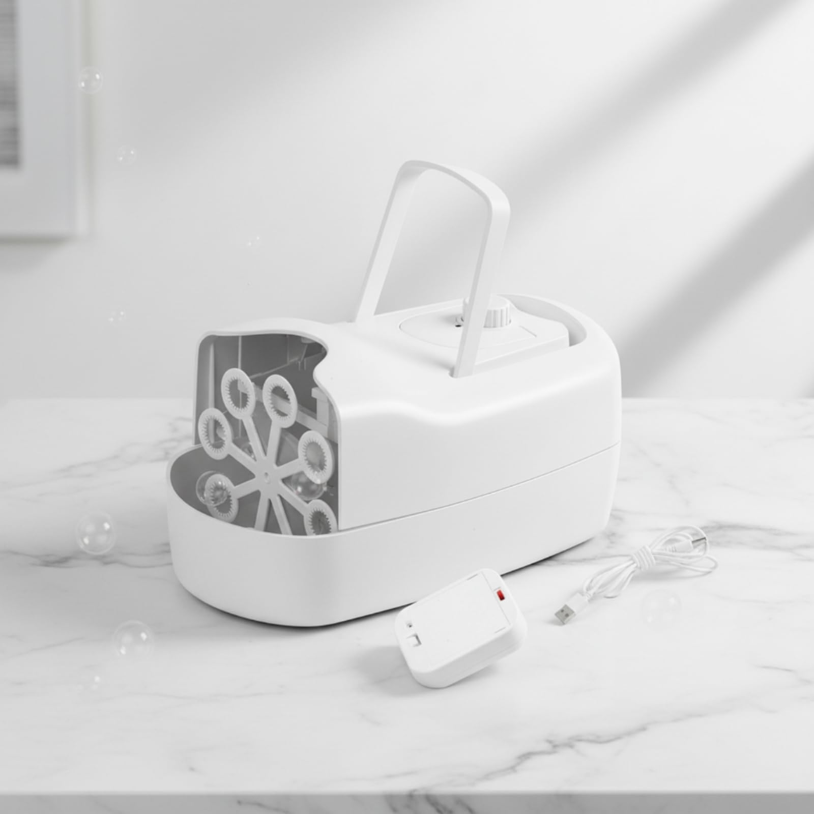 KESOTO Macchina per Bambini Generatore Bolle Portatile Giocattolo da Esterno con Maniglia Corpo Compatto Controllo a Doppia Alimentazione Usb O Batteria Adatto a Giochi All Aperto Feste Matrimoni