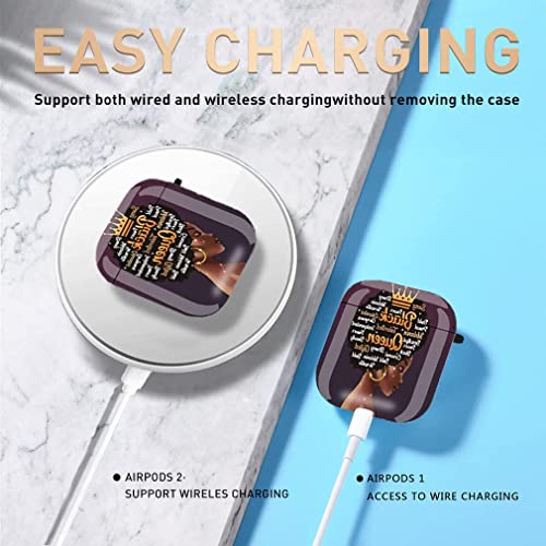 African American Girl Airpods Case Cover, Olytop Black Girl Airpods 2/1 Accessories Compatible With Apple Airpods,Shockproof Protective Case Cover For Girls Women With Keychain (Pruple Black Queen) #TOP5