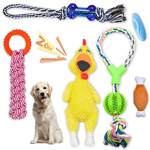Septillar Paquete de juguetes para perros, juguete chirriante de peluche, bola y juguete de cepillo de dientes para perros pequeños y medianos razas Cover