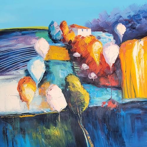 Tableau diptyque abstrait rural en toile de coton 80x80 cm