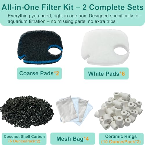 Image of 16 Pcs Fit Pondforse and AMOSIJOY 172 /225 /265GPH /264GPH Aquarium External Filter and Coospider-repta Aquarium Filter, 6 White Floss, 2 Coarse Filter Pads, 2 Coconut Shell Carbon, 2 Ceramic Rings&4 Bag
