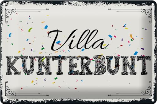 Ontrada Blechschild 20x30cm gewölbt Villa Kunterbunt Deko Geschenk Schild