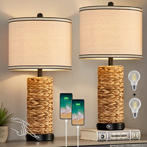 GyroVu Rattan Table Lamp Set of 2, Wicker Lamps, 3...
