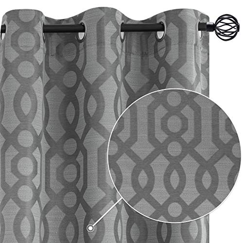 jinchan Light Filtering Curtains for Living Room Bedroom French Jacquard Curtains 63 inches Length Geometric Moroccan Tile Pattern Privacy Curtains Grey Grommet Top 2 Panels Window Curtains Set