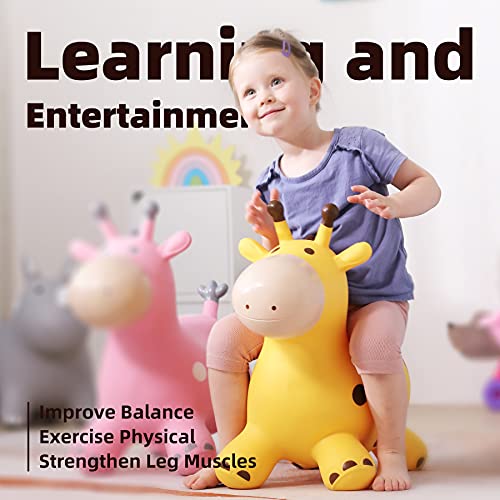 Image of EVERICH TOY Giraffe Bouncy Animal Hopper for Toddlers 18 Months+, Inflatable Bouncing Hopper Toys, Outdoor Indoor Ride on Horse Bouncer Hopping Toys, Birthday Gifts for Boys Girls 2 3 4 5 6 Years Old