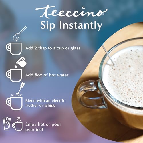 Teeccino Organic Instant Dandelion Herbal Latte &ndash; 14 Servings &ndash; Creamy Oat & Coconut Latte with a Blend of Roasted Chicory & Dandelion Roots &ndash; Gluten-free, Prebiotic, Caffeine-Free &ndash; 7.9 ounces