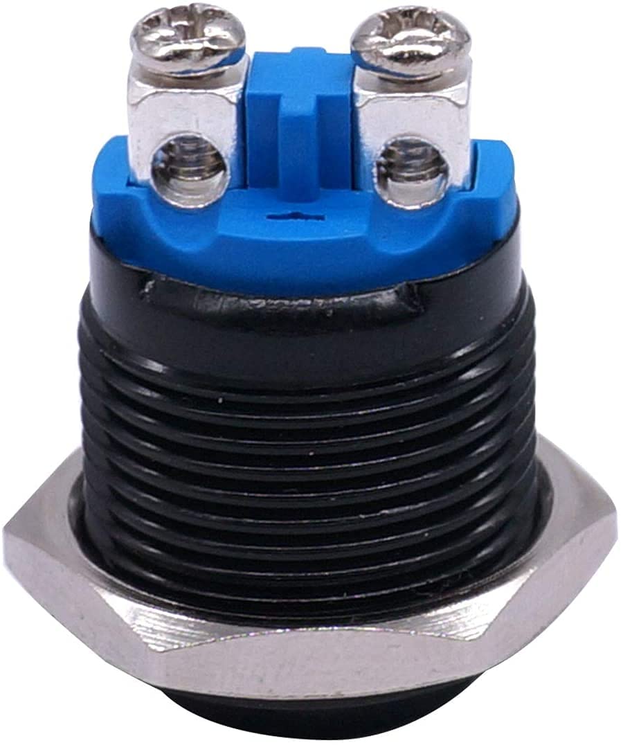 ONECM 2 pièces 16 mm 5/8" rond rouge métal bouton poussoir momentané interrupteur 1NO SPST 3A/12-250V pour interrupteur de voiture industriel (couleur : bleu)