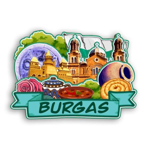 Quwsne Refrigerator Magnet for Burgas Bulgaria City Travel Souvenir 3D Handmade Wooden Home Decoration Landmark Decorative Fridge Sticker Tourist Collection Gift 2450