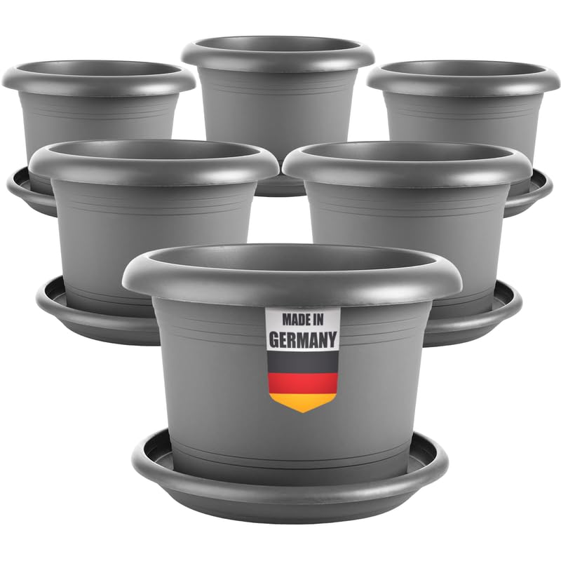 SUSTANIA Eleganter 6-er Set Pflanzkübel 15cm Durchmesser - Kompakter Blumentopf für Innen & Außen, Ideal für Sukkulenten und Kräuter, Robust & Frostsicher, Anthrazit