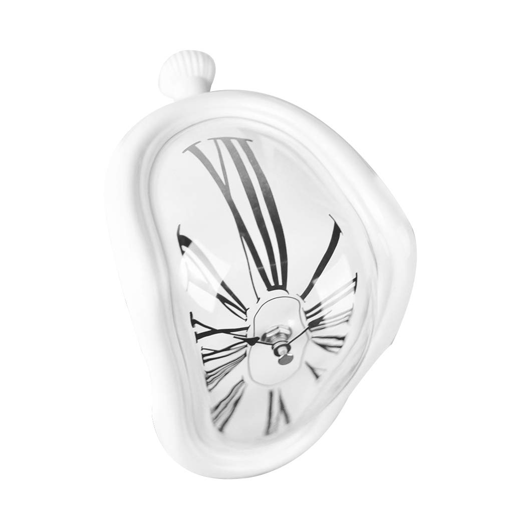 Pleayietoopiatiey Table Shelf Desk Melting Clock Non-ticking Silent Home Office Watch Living Room Bedroom Clock, white