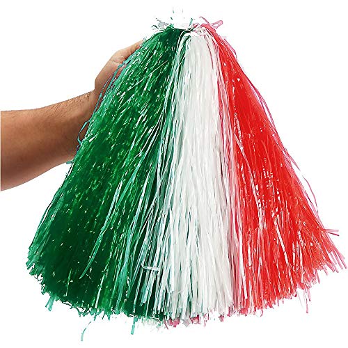 Italian Pom Poms Tricolour White Red Green