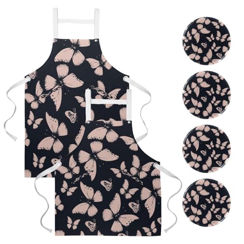 Tablier de serveuse étanche à motif papillons avec broches d'ajustement