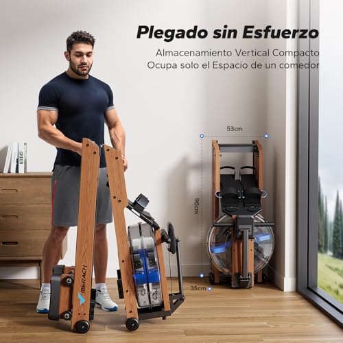 MERACH Máquina de Remo de Agua Plegable de Madera, Material de árbol de Caucho y Asiento Cómodo, con App Exclusiva con Juego de Interactivo, Experiencia de Remo Inmersiva - Imagen 4