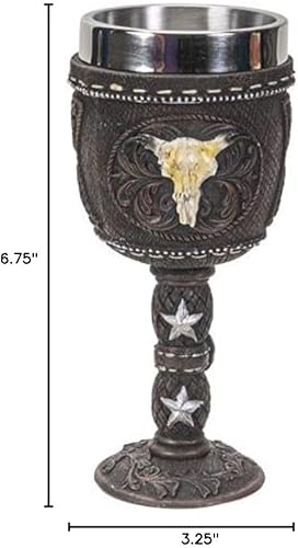 Cáliz de resina de acero inoxidable con diseño de calavera de vaca con temática occidental y estrella solitaria