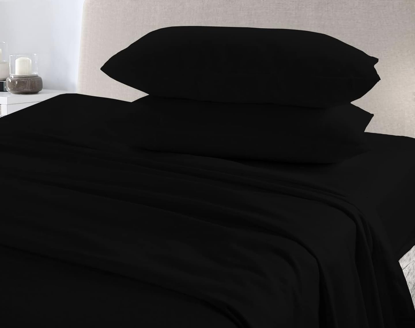 Bloom Blends Black Extra Deep 40Cm Fitted Sheet – 100% Brushed Cotton Flannelette | Super Soft, Warm & Cosy Thermal Bed Sheet, (Plain Dyed) (, Single)