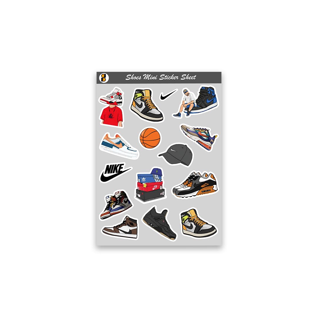 STICK STORE Shoes Mini Stickers Sheet, 15 Different Mini Stickers in one Sheet, Waterproof, Vinyl Decals for Laptops, Water Bottles, Bike