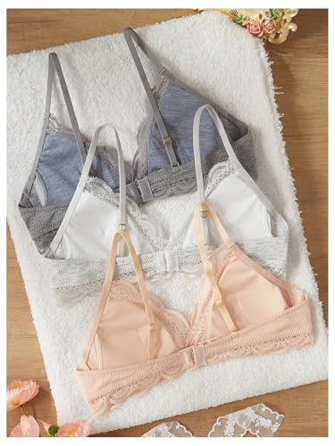 OYOANGLE Girl's Lace Trim Cami Bralette Spaghetti Strap Ribbed Training Bras Comfy Everyday Bra2