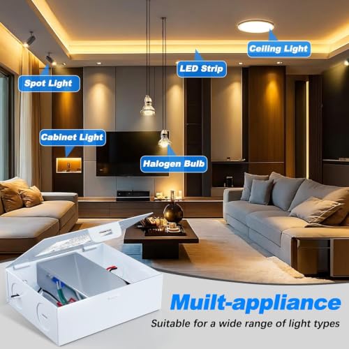 Image of UL-Listed Dimmable LED Driver 60W 12V with Removable Junction Box, Triac /ELV /MLV Transformer for LED and Halogen Lighting, Compatible with Lutron & Leviton Dimmers for Indoor /Outdoor Applications