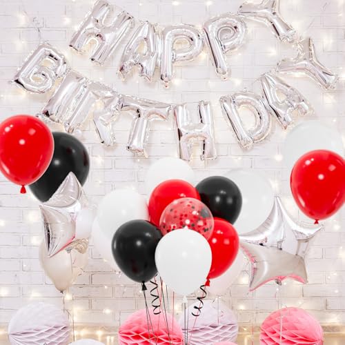Image of 100pcs Red and Black Balloons, 12inch Red and White With Confetti Balloons for Class of 2026 Graduation, Birthday Decorations, Baby Shower, Casino, Race Car Party Supplies (2 Ribbons)