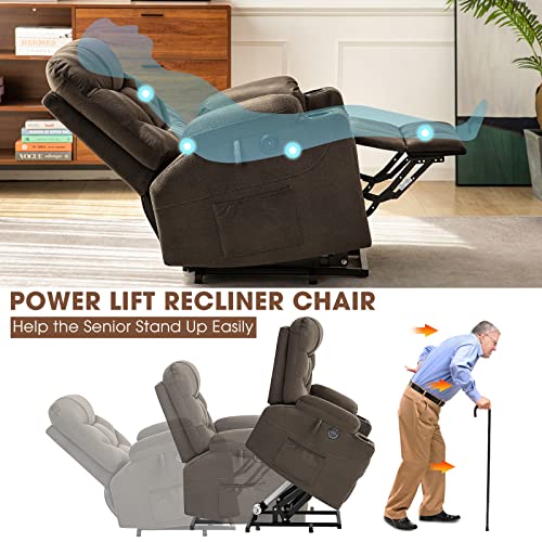 Cdcasa Power Lift Recliner Chair For Elderly Electric Massage Sofa With Heated Vibration,Side Pockets,Cup Holders,Usb Ports,Massage Remote Control,Fabric Home Living Room Reclining Bed, Dark Brown B #TOP2