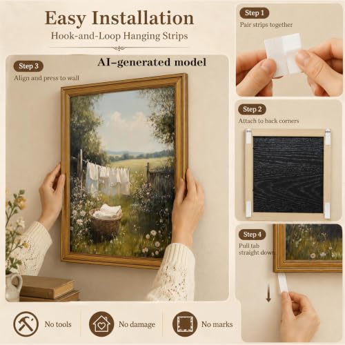 Image of NALEPS Vintage Gold Framed Laundry Room Wall Art, Country Landscape Pictures Canvas Painting, Rustic Summer Wildflower Decor for Farmhouse, Bathroom, Damage-Free Ready to Hang, 9x11 in