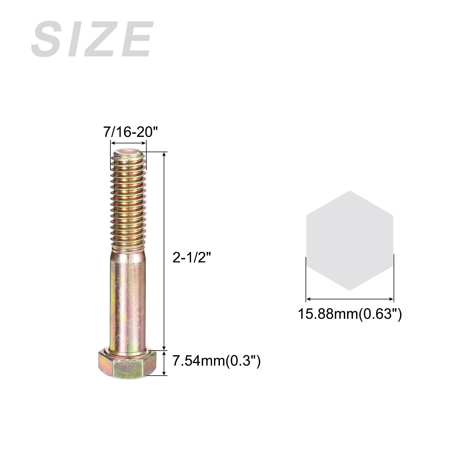 METALLIXITY Hex Bolts (7/16-20x2-1/2") 5Pcs, Carbon Steel Zinc Plated Partial Threaded, UNF Fine Thread Hex Head Screw Bolt - Image 2