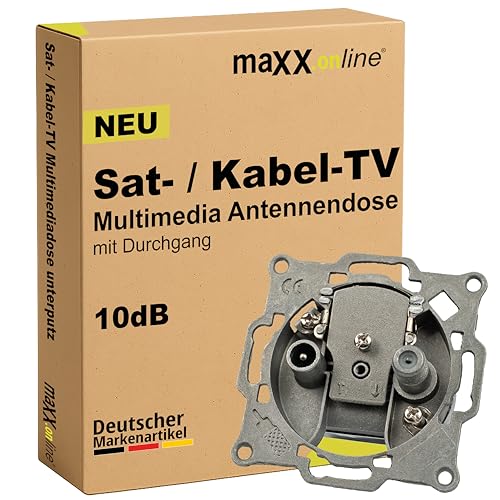 maxx.onLine Sat-Dose & Multimediadose unterputz Kabelfernsehen TV Dose unicable/Einkabel tauglich Antennendose Kabelanschlussdose Kabelmodem kompatibel TV Steckdose 10dB Durchgangsdose