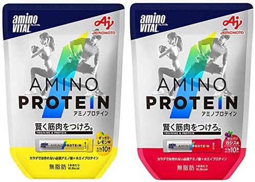Amazon セット買い アミノバイタル アミノプロテイン レモン味 10本入パウチ アミノバイタル アミノプロテイン カシス味 10本入パウチ アミノバイタル ホエイプロテイン