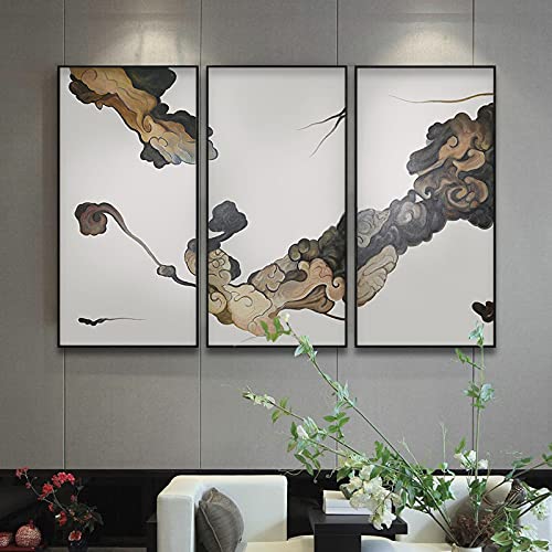 Affiche peinture sur toile chinoise rétro déco murale triptyque nuage de bon augure 40x80cm