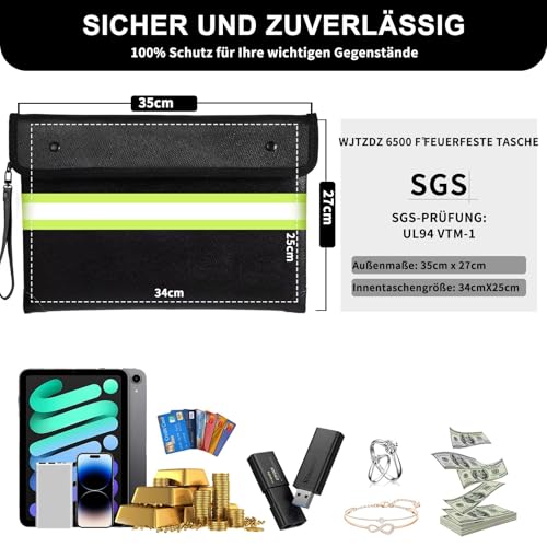 6500 °F Verbesserter Feuerfester Geldbeutel mit Wasserdichtem Reißverschluss für Bargeld,10 Schichten Wärmeisoliertes Material/Reflexstreifen,Feuerfester Beutel mit Griff für Wichtige Dokumente