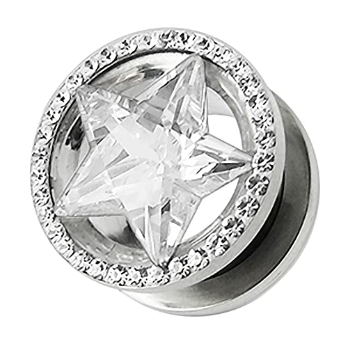 Multi Crystal Stone Around Star Cz Stone 316L Surgical Steel Flesh Tunnel Gauge Ear Piercing Body Jewelry