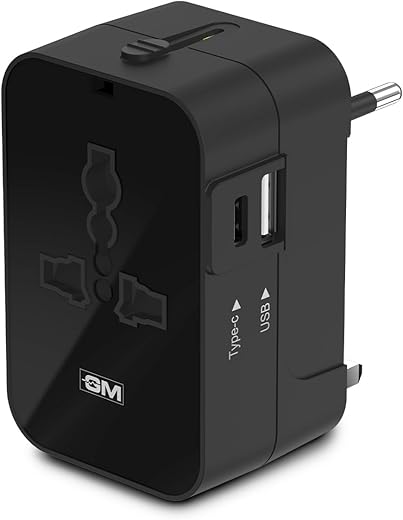 GM 3064 Universal Travel Adaptor|LED Indicator|Multi plug Connetion|Type C|Type A|Compact and Light Weight Universal Adaptor – Black