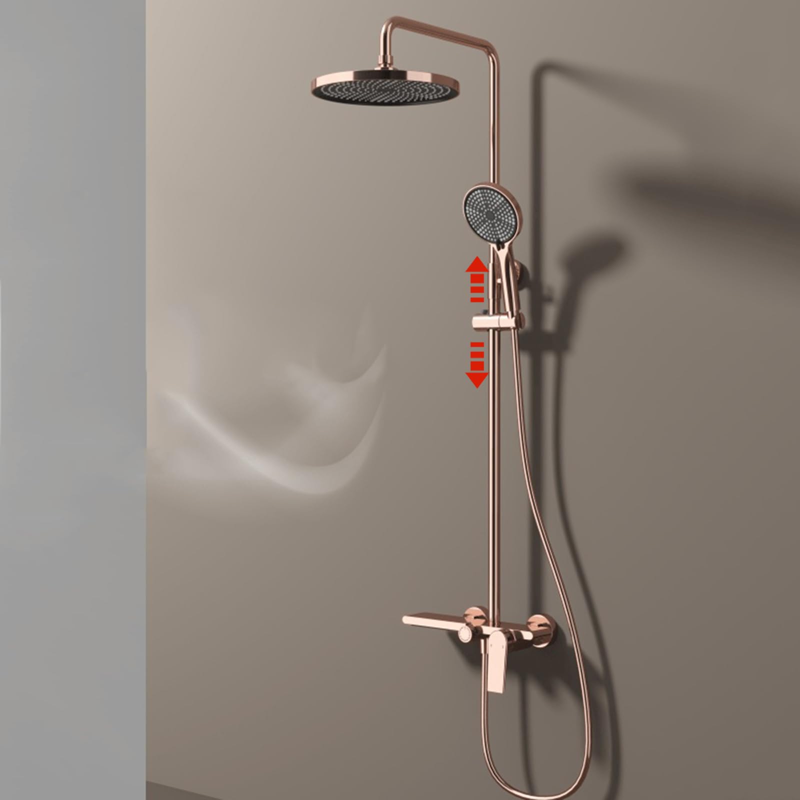 BiaoTeng Colonna Doccia con Miscelatore e Cascata Rotonda con 3 Modalità Doccetta, Caldo e Freddo Ottone Kit per Doccia a Muro Grigio