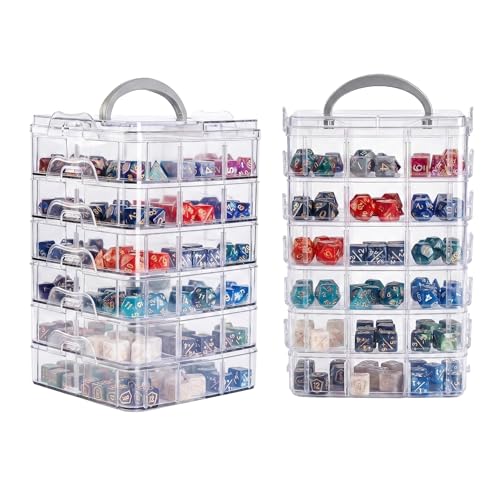 Image of PUGED DND Dice Storage Box with Removable Dividers Polyhedral Dice Plastic Organizer Holding Up To 1800 Dices Craft Bead Compartment Container for Sewing, Jewelry, Art, DIY (6 layers)