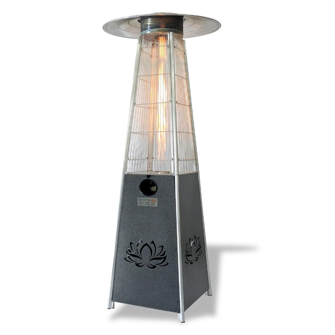 Designo International LPG Pyramid Flame Patio Heater | HFGP-220 | Outdoor Gas Heater with Borosilicate Glass Tube & Tall Flame Effect | Ideal for Gardens, Rooftops, Hotels & Banquets