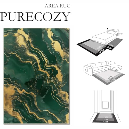 Tapete de área 5x7 verde y dorado moderno para sala miniatura 3