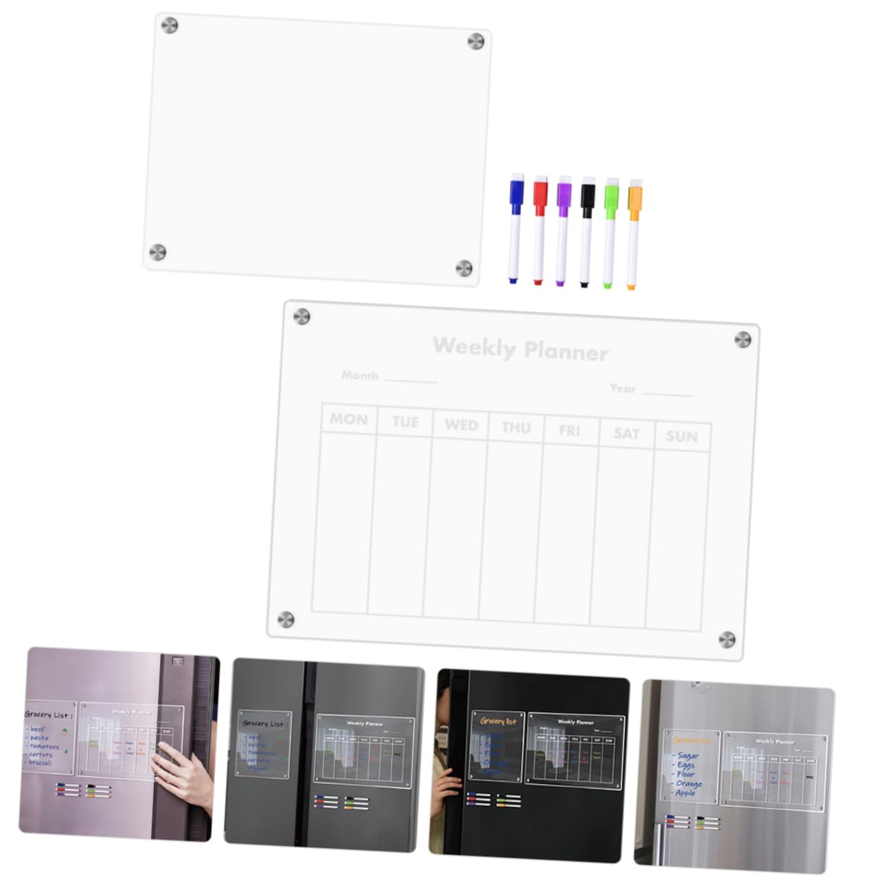 NUOBESTY Calendrier Magnétique Planificateur Hebdomadaire pour Réfrigérateur 2025 en Acrylique Tableau Blanc Effaçable à Sec Transparent Cuisine